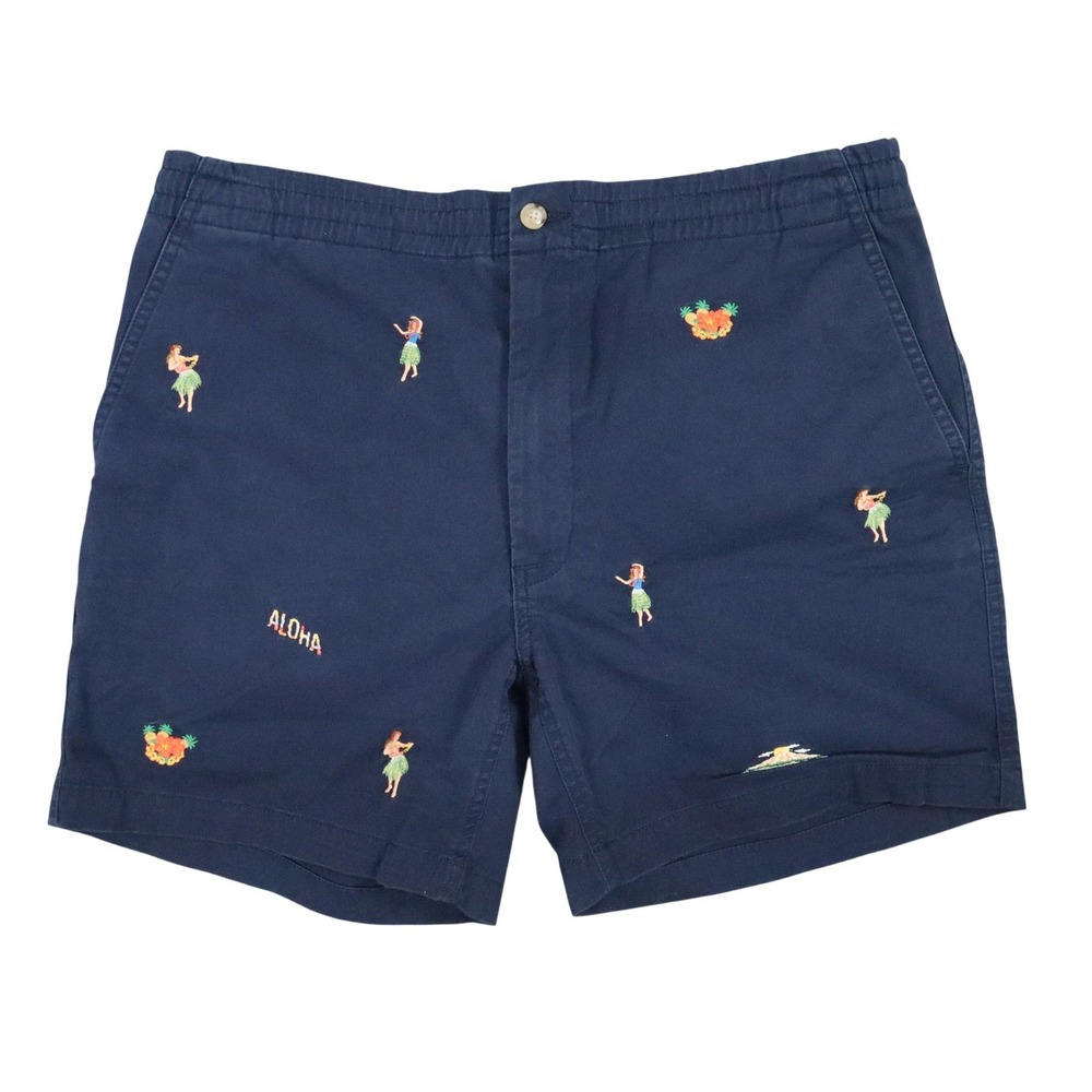 Polo Ralph Lauren Hula Girl Embroidered Shorts Mens L Navy Blue Y2K Classic Fit